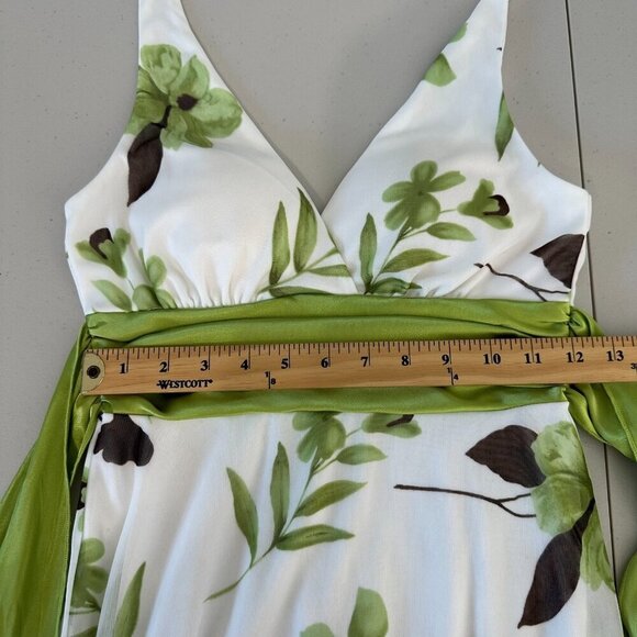 Vintage Y2K Halter Dress Juniors Small White Green Floral Fairy Babydoll Party - Picture 5 of 10
